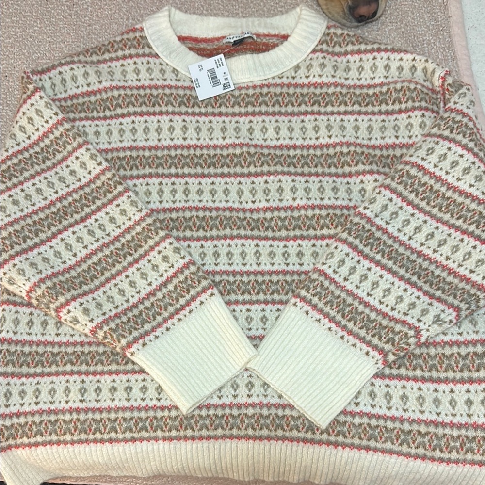 American Eagle Cream Patterned Sweater Womens